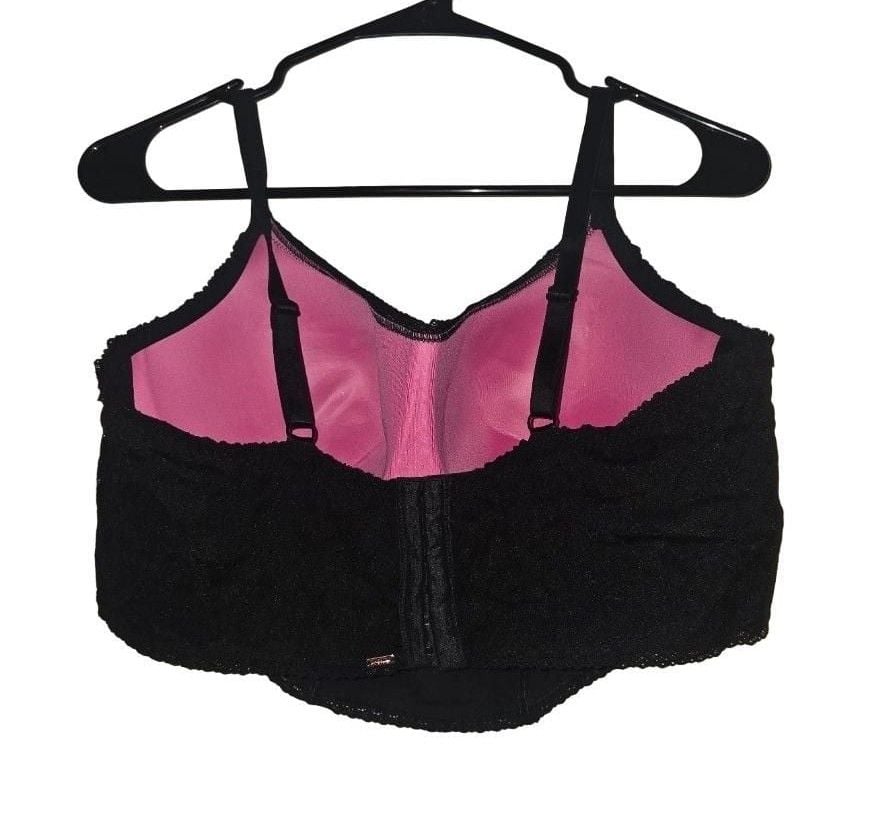 Pink Floral Embroidered Black Bustier 4