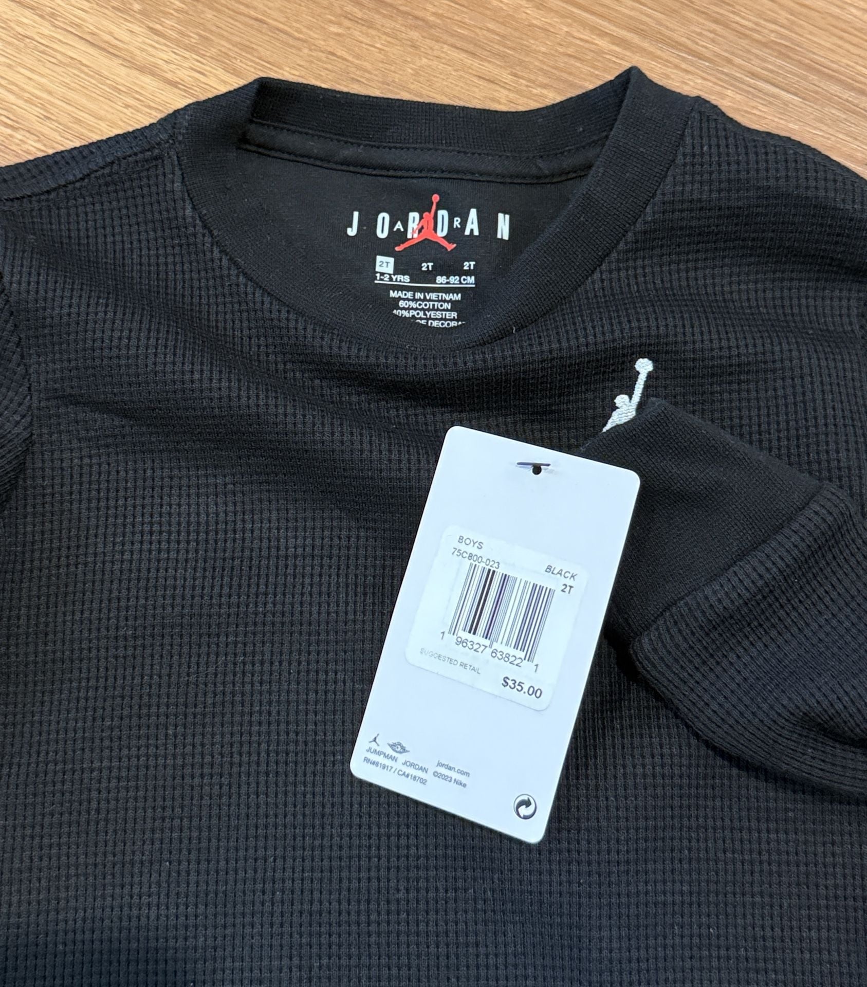 Jordan Jumpman Waffle Long Sleeve Shirt Size 2T Black 3