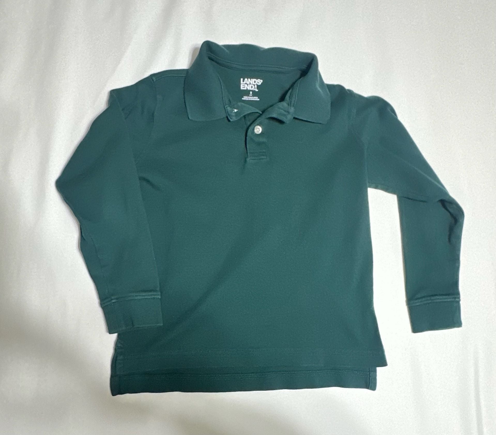 Lands' End Long Sleeve Polo Size S 6-7 Green Cotton Shirt 2