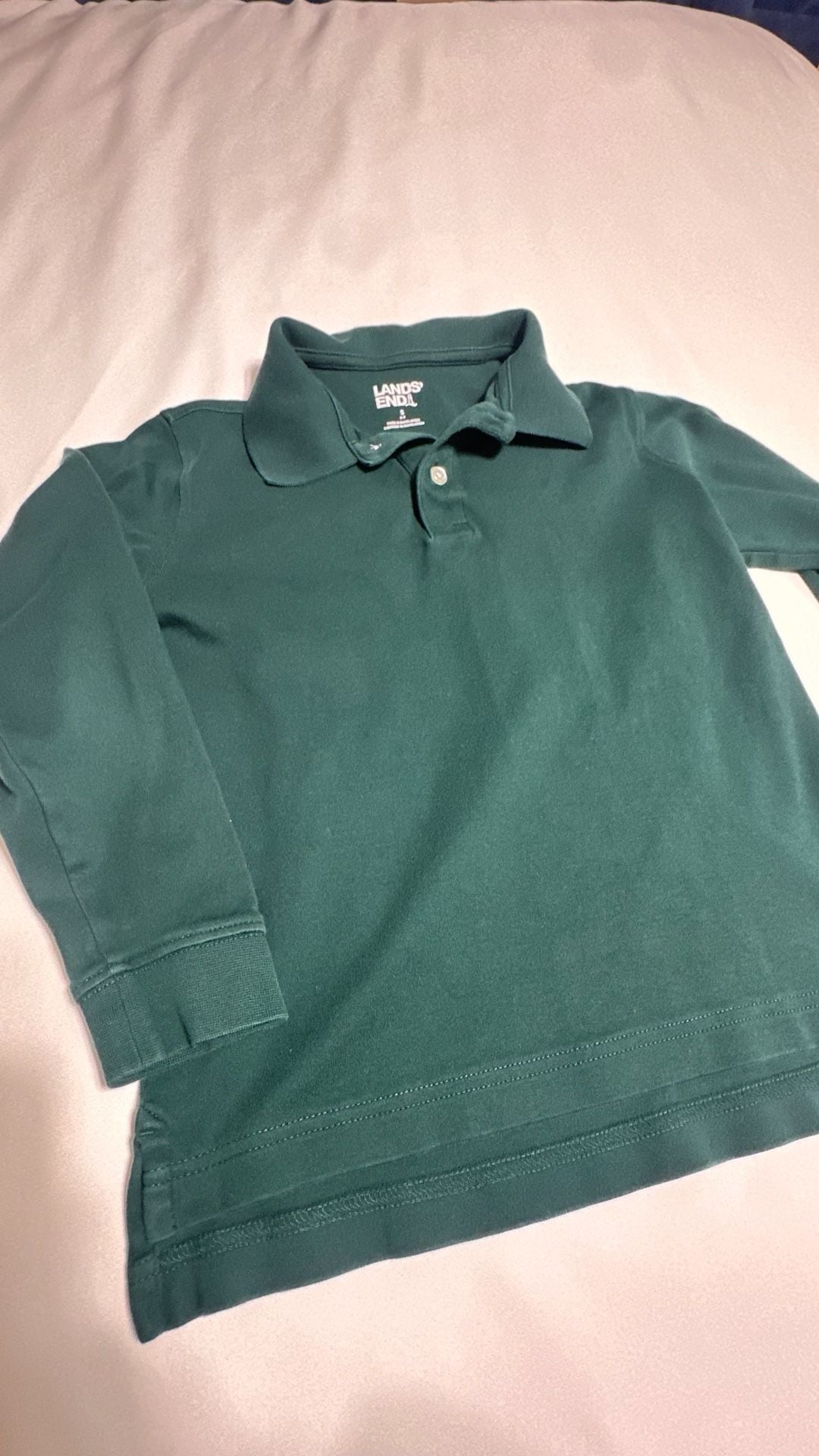 Lands' End Long Sleeve Polo Size S 6-7 Green Cotton Shirt 3