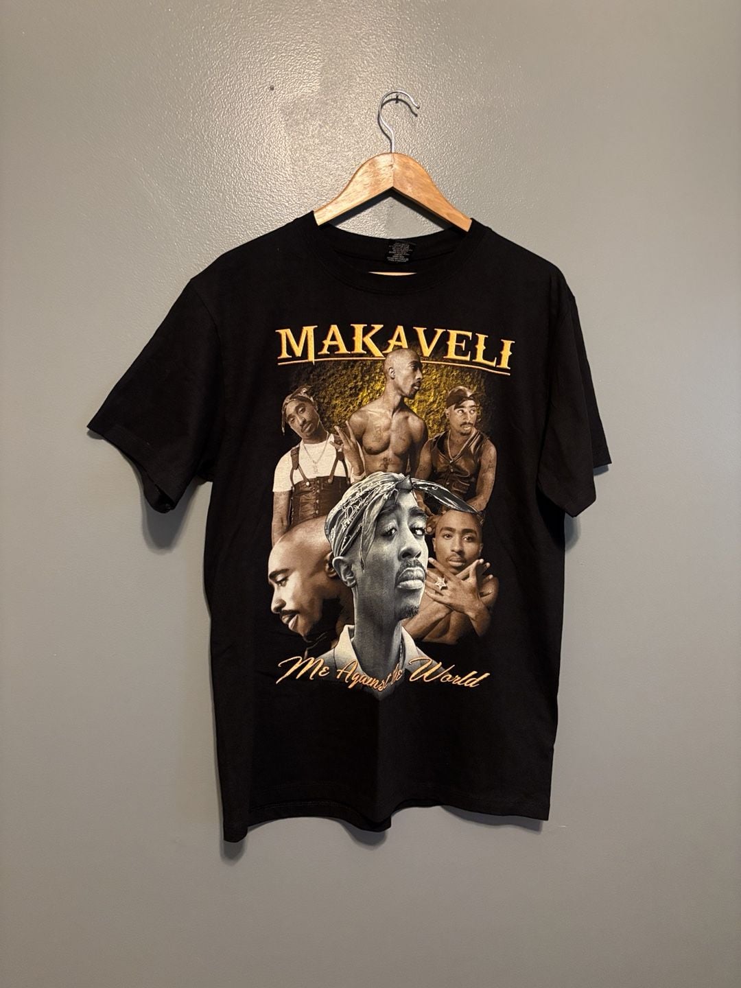 Rock Yeah Makaveli Tupac Me Against The World T-Shirt Size L Black 1