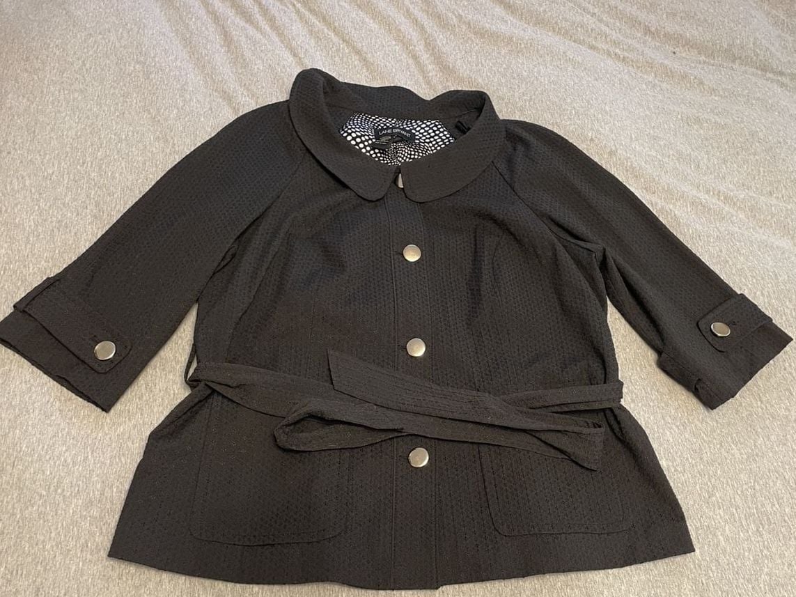 Lane Bryant Belted Jacket Size 18 Black Textured Polka Dot Lining
Pea coat
Fall 2