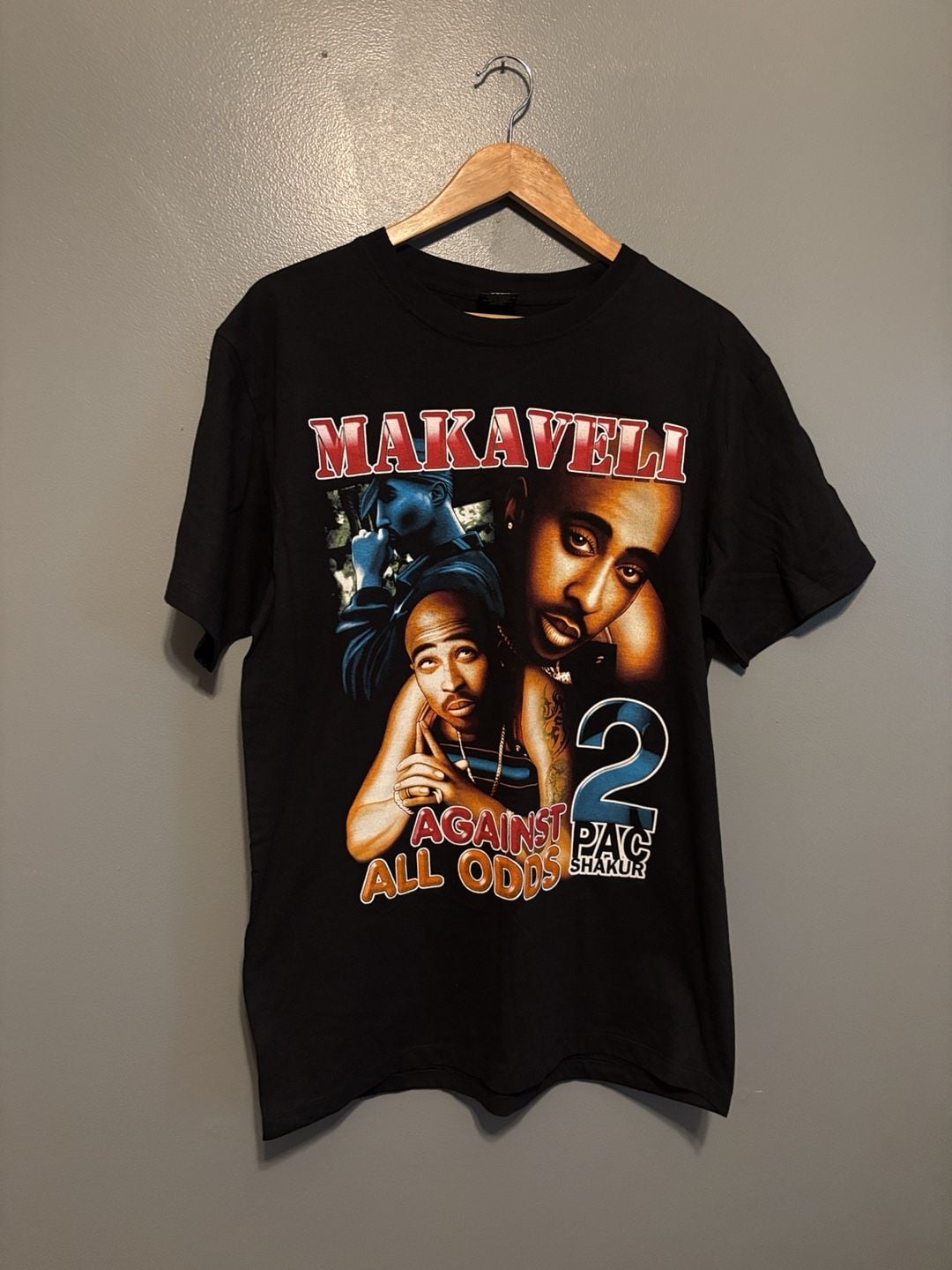 Rock Yeah Makaveli Tupac Shakur T-Shirt Size L Black Graphic Tee 1