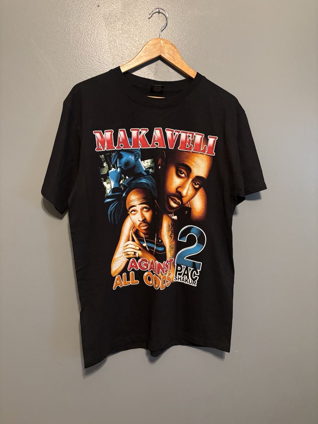 Rock Yeah Makaveli Tupac Shakur T-Shirt Size L Black Graphic Tee 6