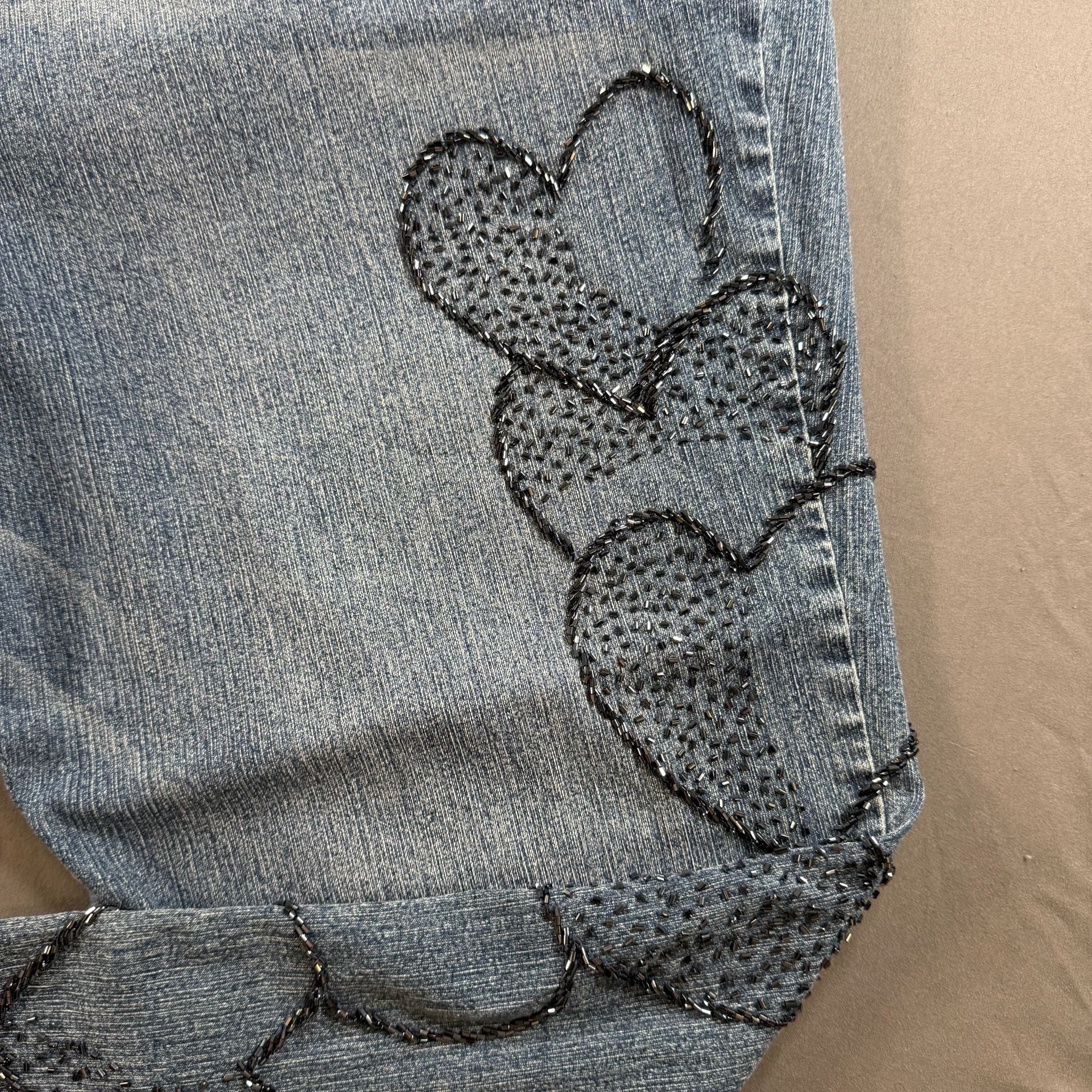Denim 24/7 Women's Plus Size 22W Beaded Heart Embellished Jeans Y2K
3