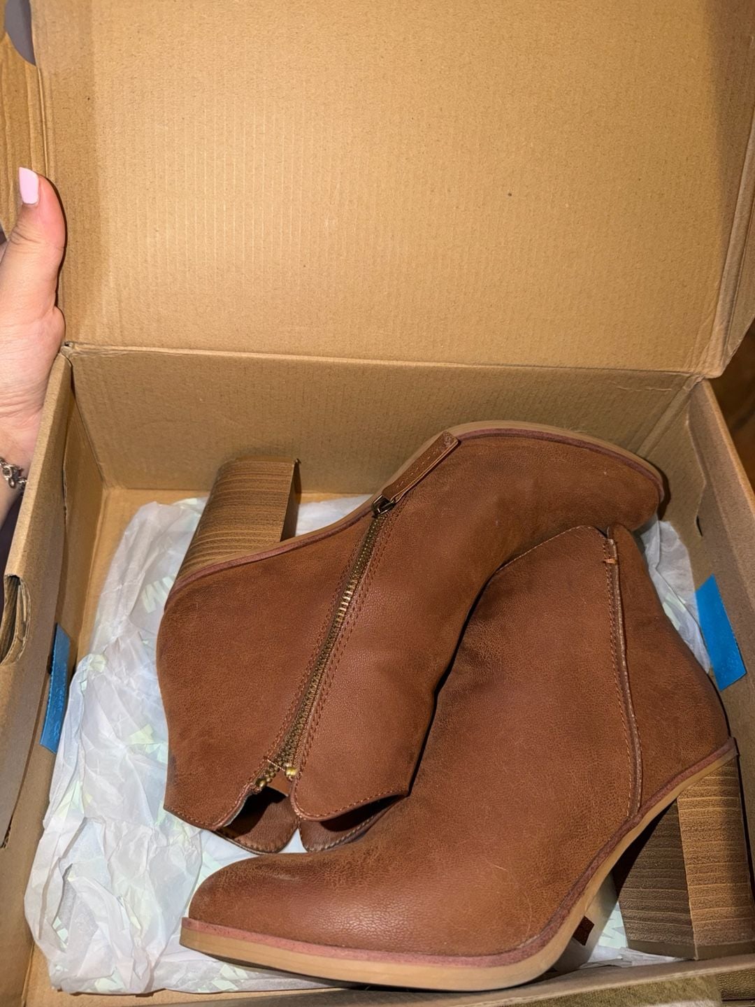 Brown Block Heel Ankle Booties 8