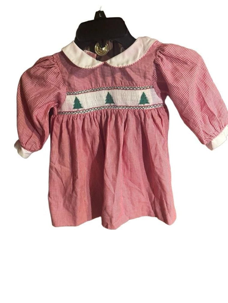 Amii Vintage Red Houndstooth Smocked Christmas Tree Dress Size 12M 2