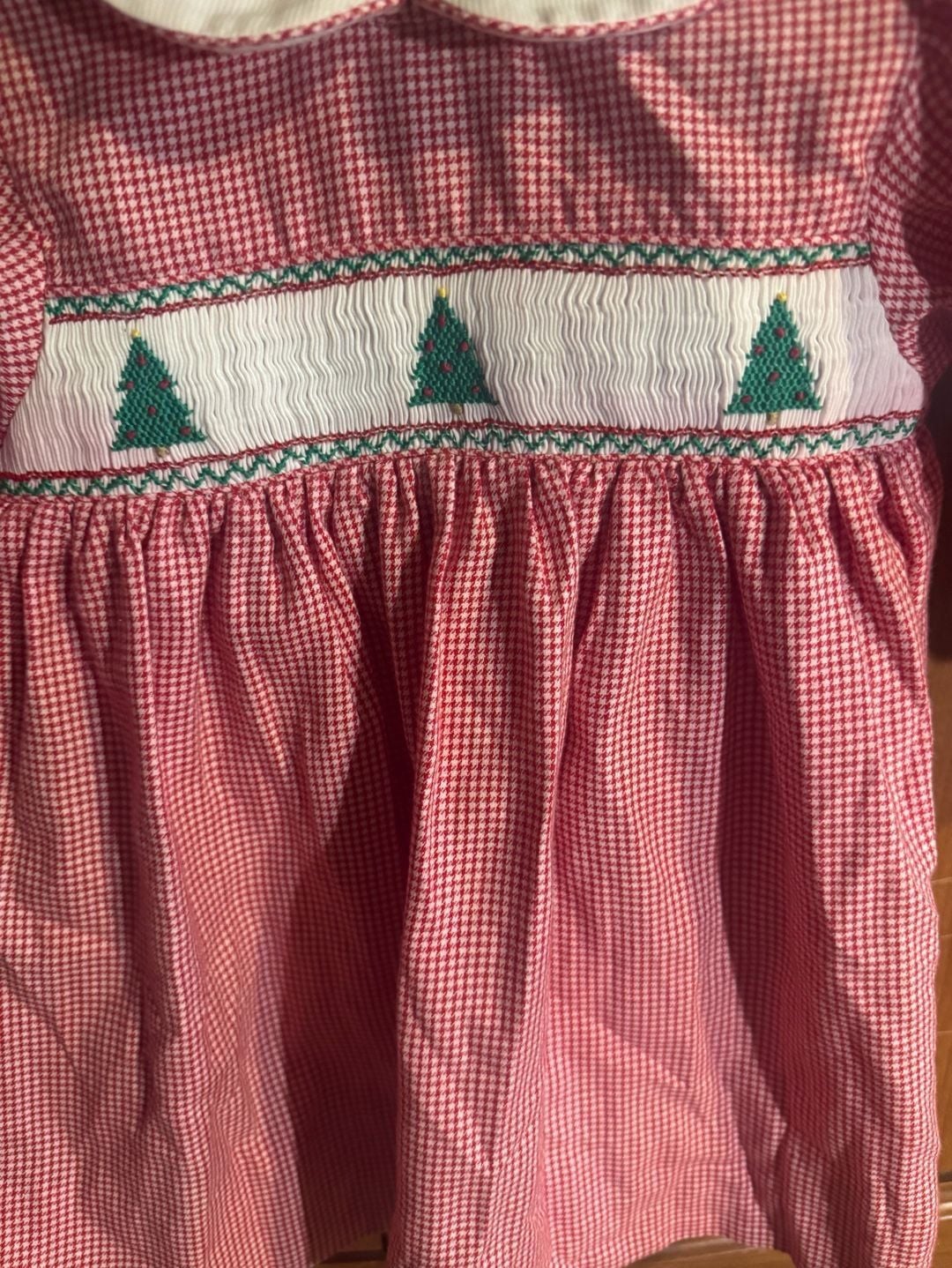 Amii Vintage Red Houndstooth Smocked Christmas Tree Dress Size 12M 4