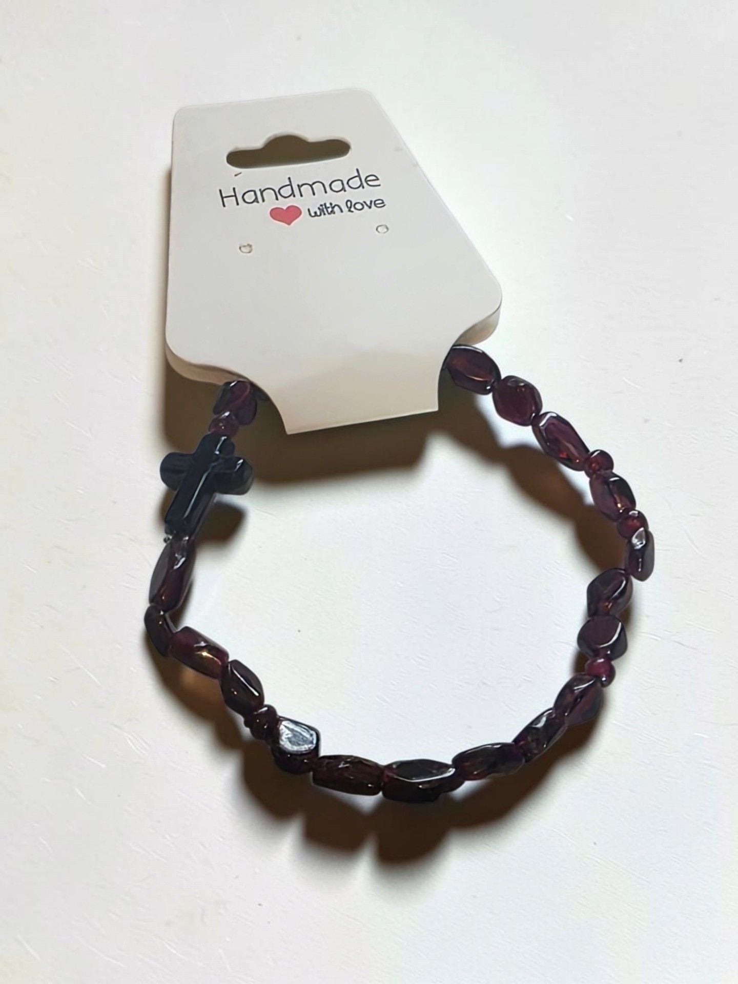 Deep Red Garnet Chip Cross Stretch Beaded Bracelet 2