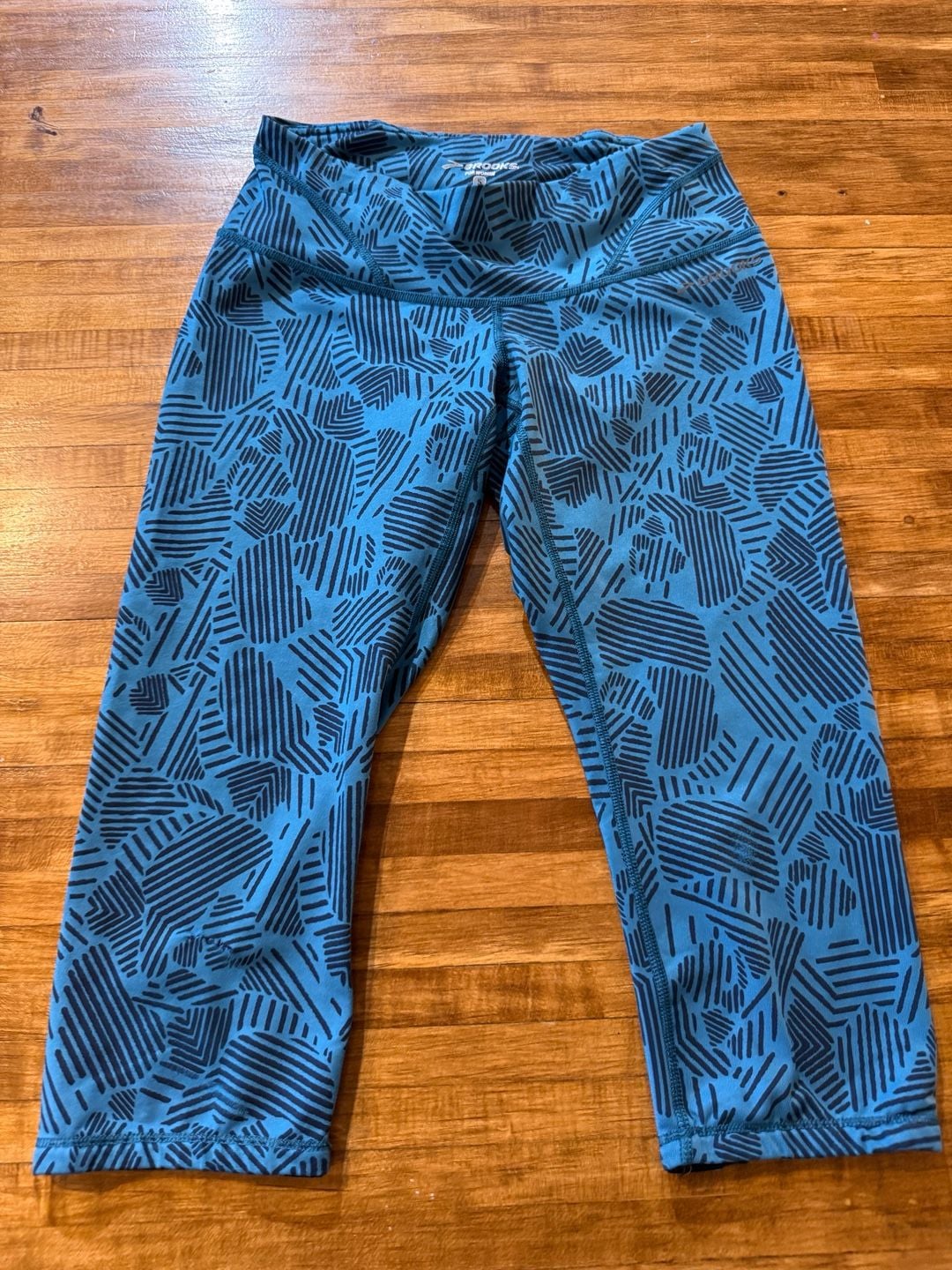 Brooks Printed Leggings Crop Size S Blue Athletic (q1) 2