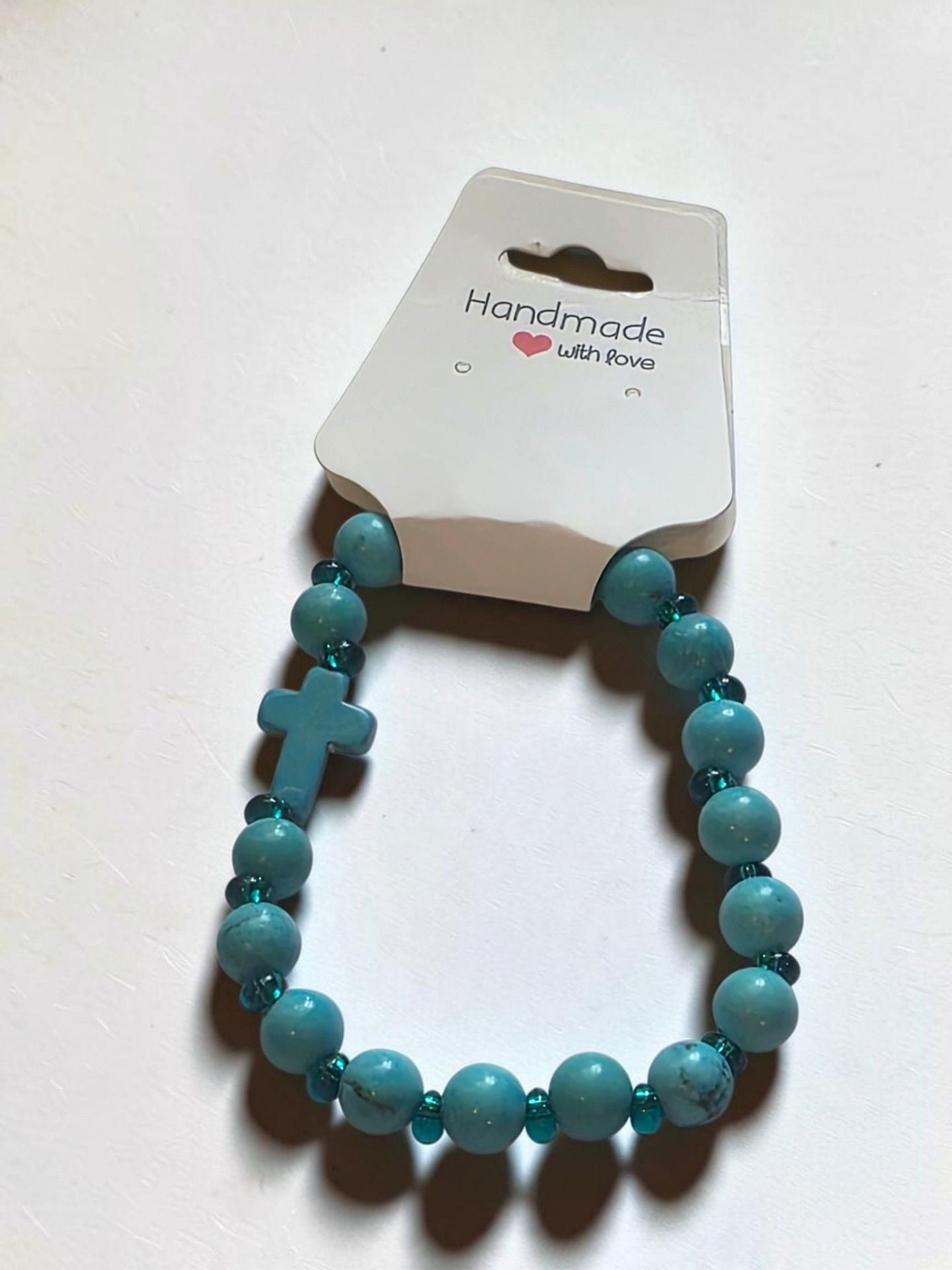 Beaded Cross Bracelet Turquoise Blue Stretch 2