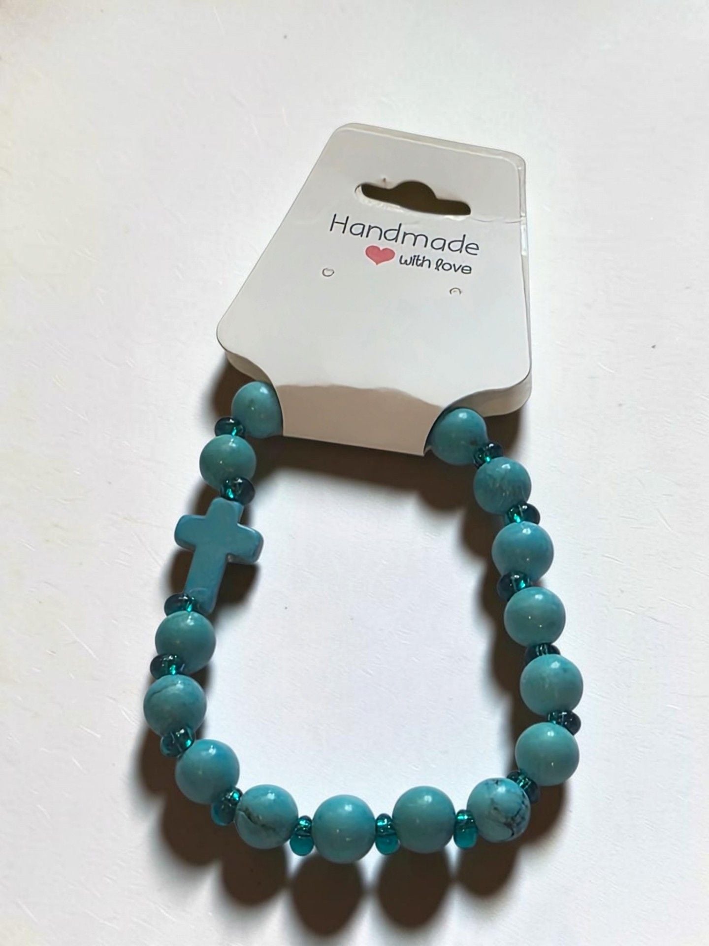 Beaded Cross Bracelet Turquoise Blue Stretch 5