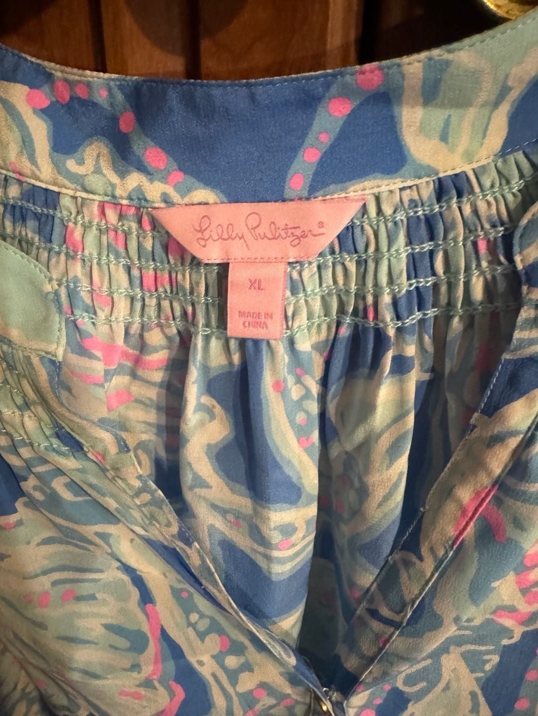 Lilly Pulitzer Silk Blouse Size XL Blue Floral Long Sleeve 4