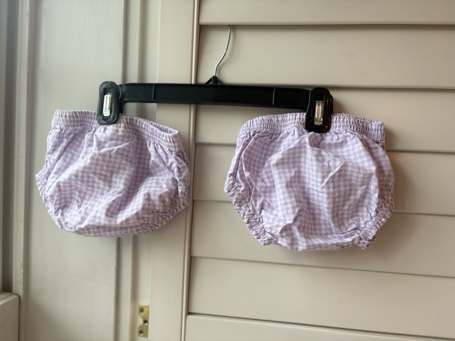 Three Pottery Barn Kids Gingham Bloomers Size 3-6M Purple & Blue 3