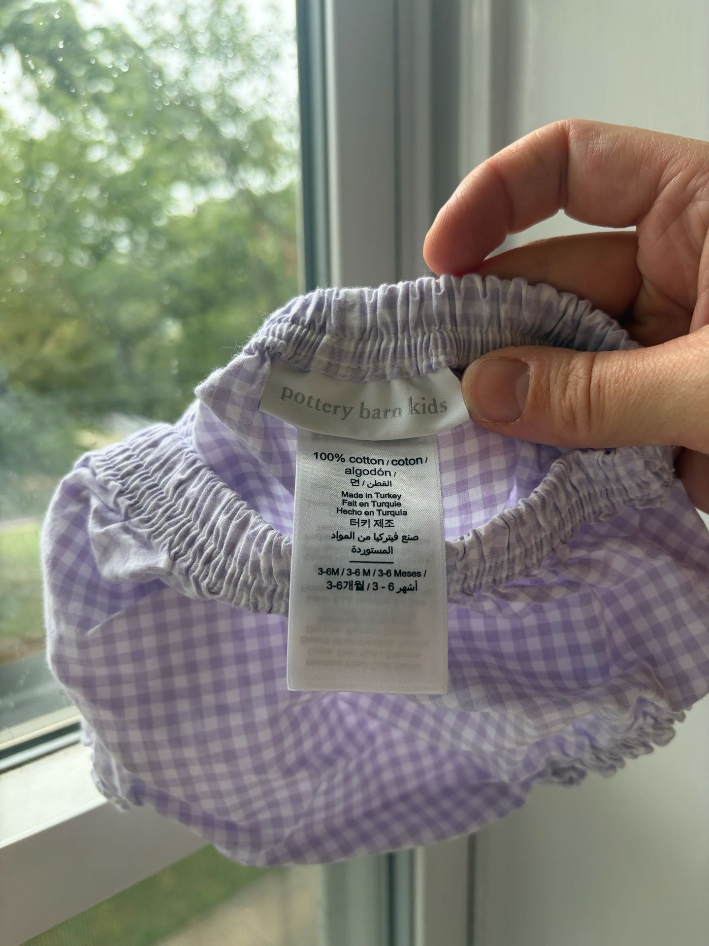 Three Pottery Barn Kids Gingham Bloomers Size 3-6M Purple & Blue 6