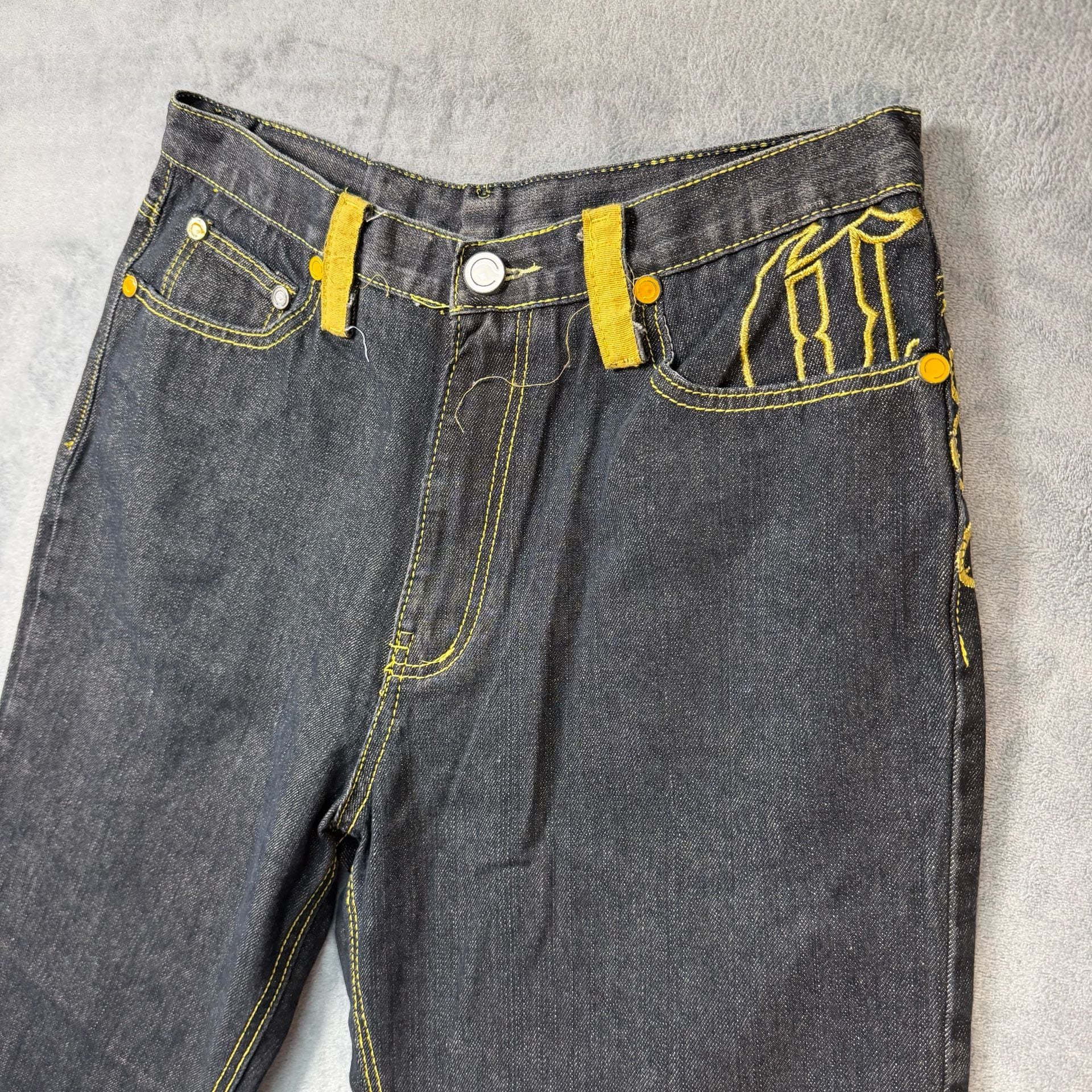Vintage COOGI Heritage Baggy Denim Jeans Black Gold Embroidered W34 Y2K Rap 6