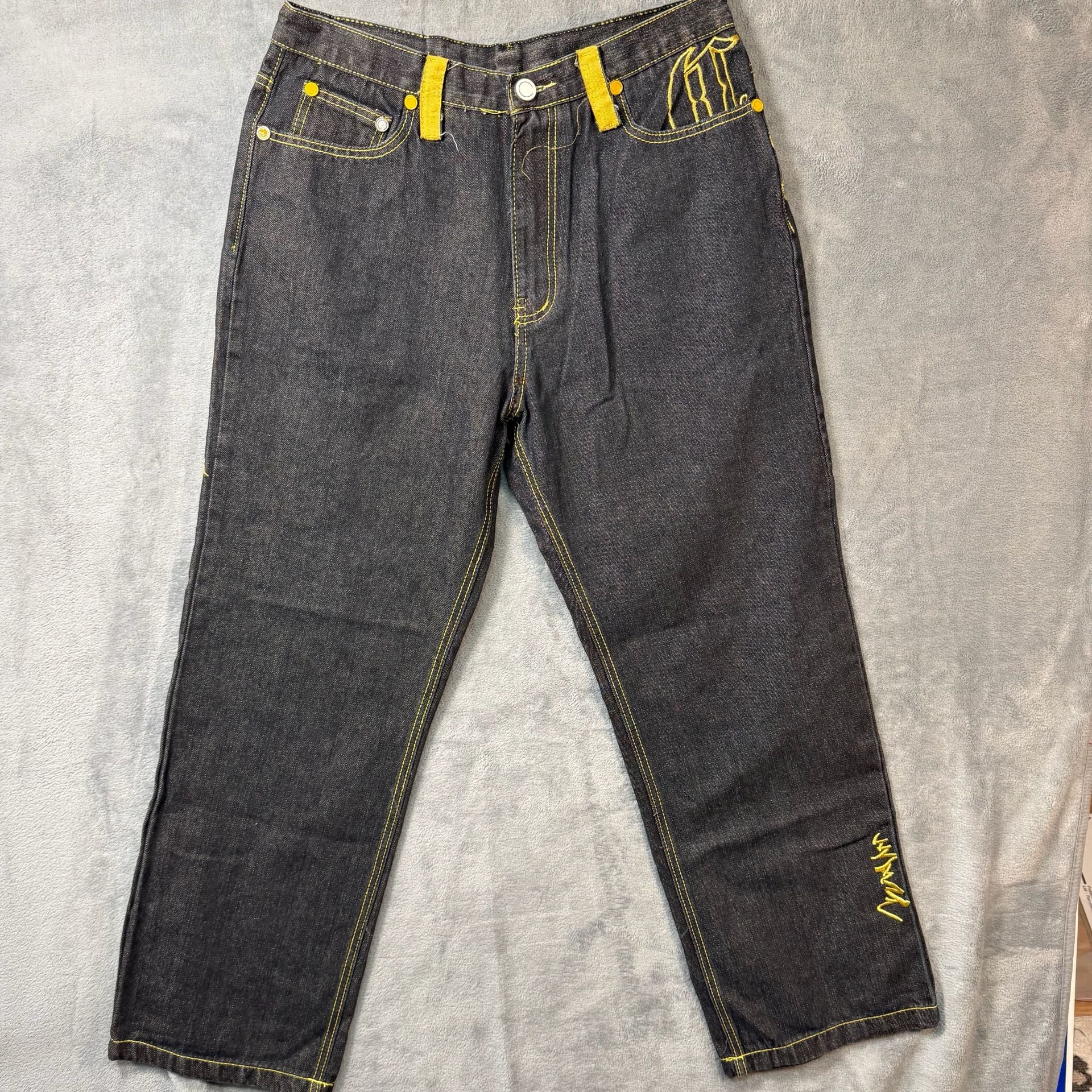 Vintage COOGI Heritage Baggy Denim Jeans Black Gold Embroidered W34 Y2K Rap 7