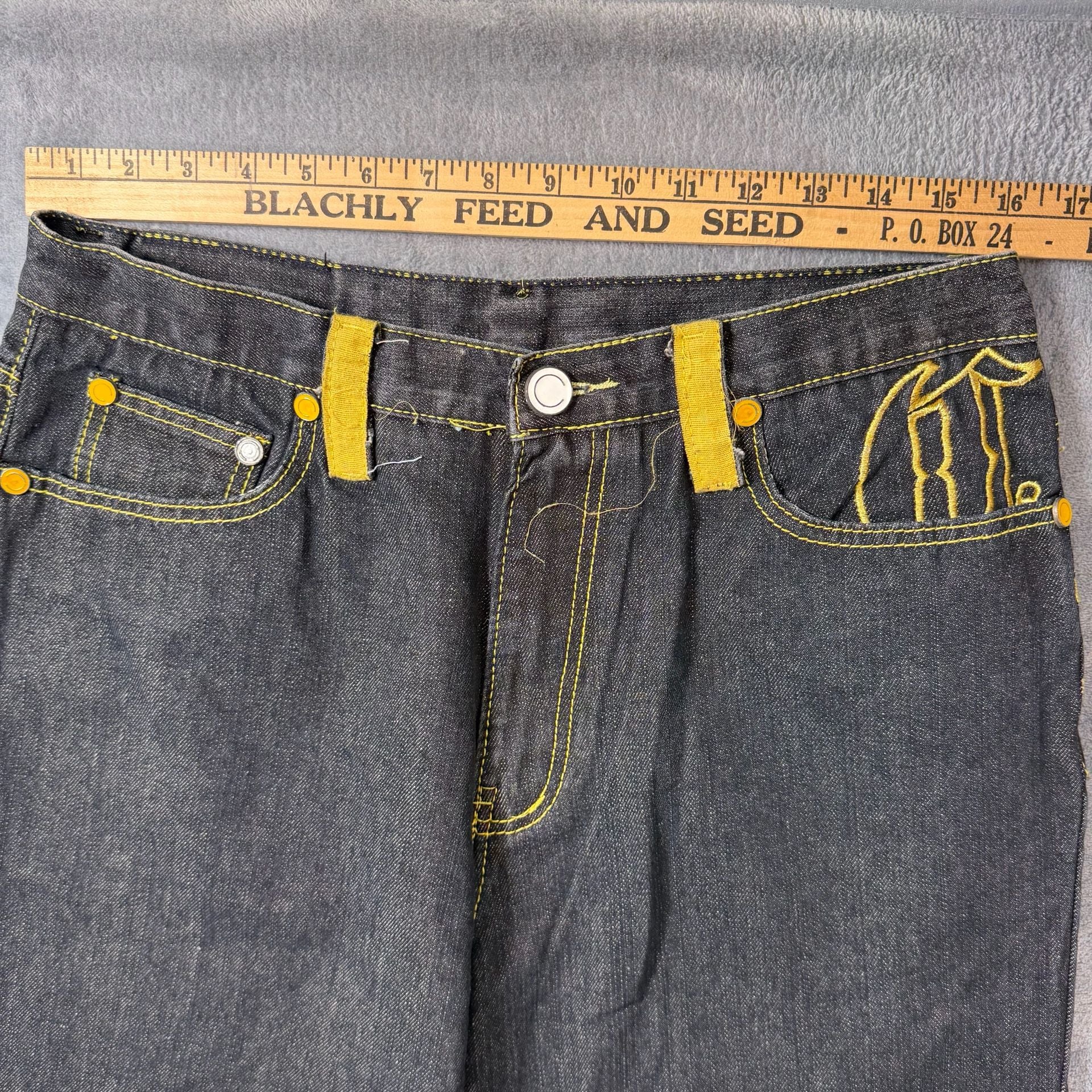 Vintage COOGI Heritage Baggy Denim Jeans Black Gold Embroidered W34 Y2K Rap 8