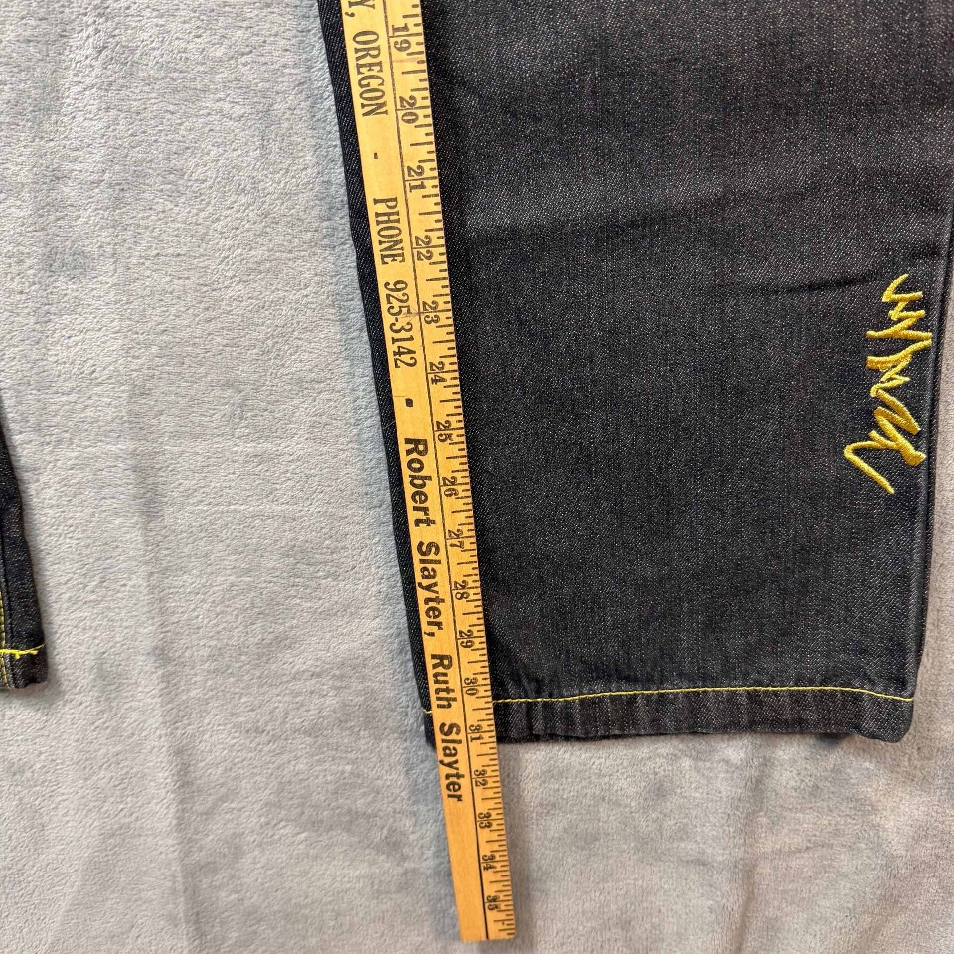 Vintage COOGI Heritage Baggy Denim Jeans Black Gold Embroidered W34 Y2K Rap 10