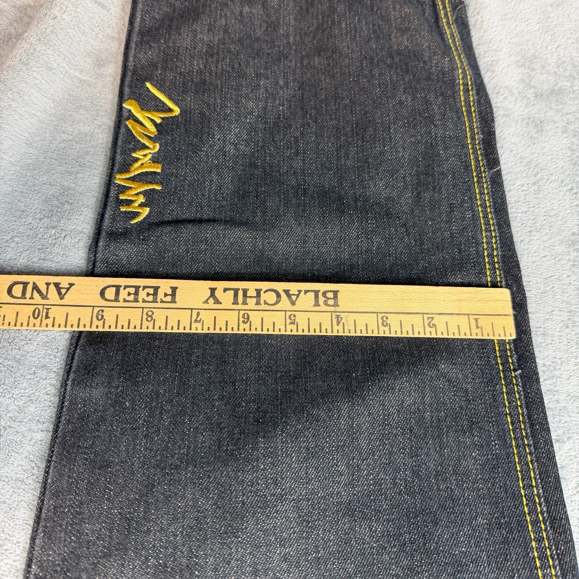 Vintage COOGI Heritage Baggy Denim Jeans Black Gold Embroidered W34 Y2K Rap 11
