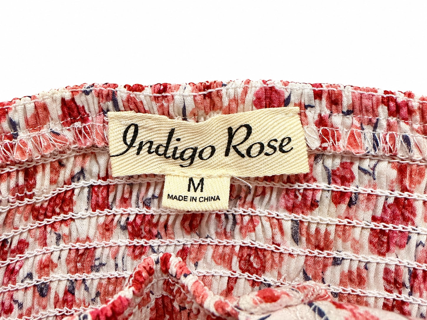 Indigo Rose Floral Smocked Midi Dress Size M Red White Cotton Puff Sleeve 4
