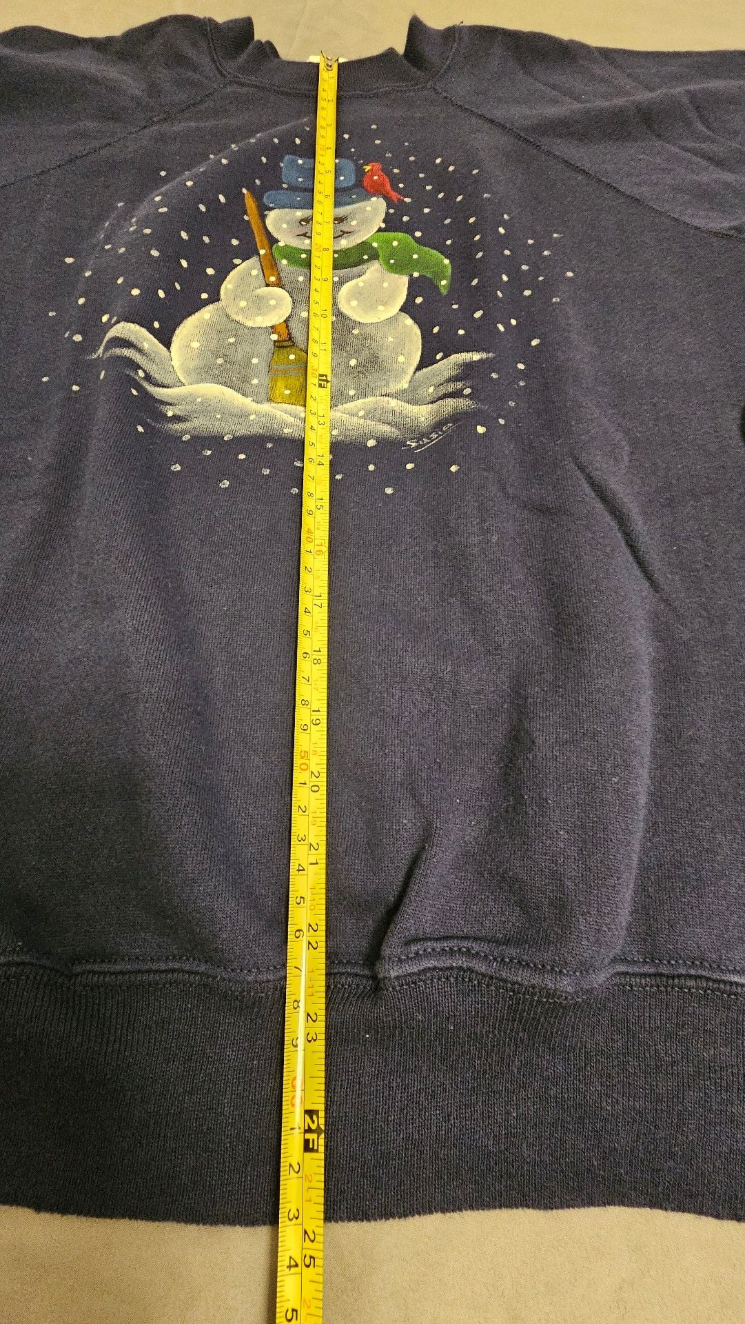 Hanes Vintage Snowman Painted Sweatshirt Size L Navy Blue 7