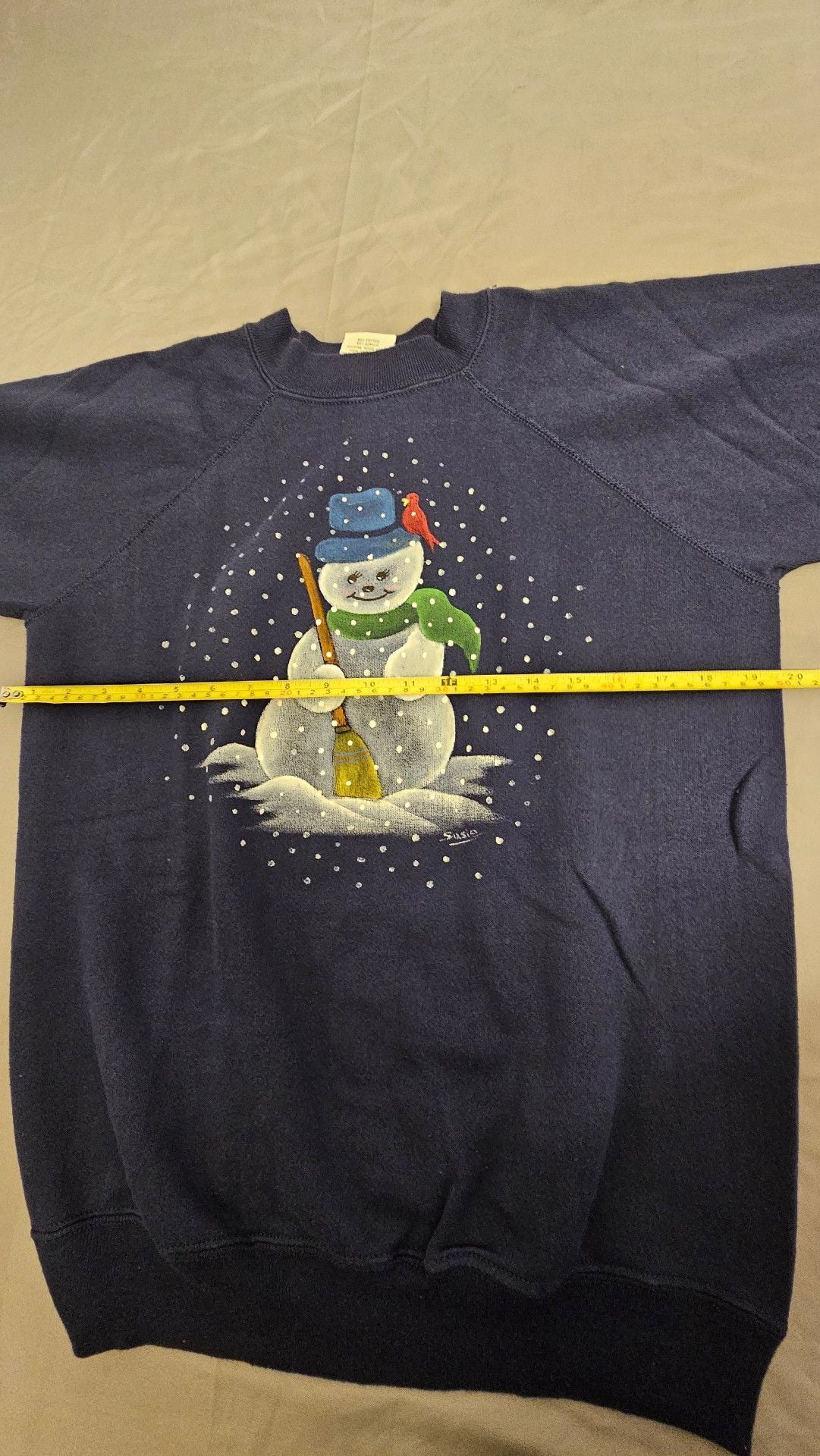 Hanes Vintage Snowman Painted Sweatshirt Size L Navy Blue 8
