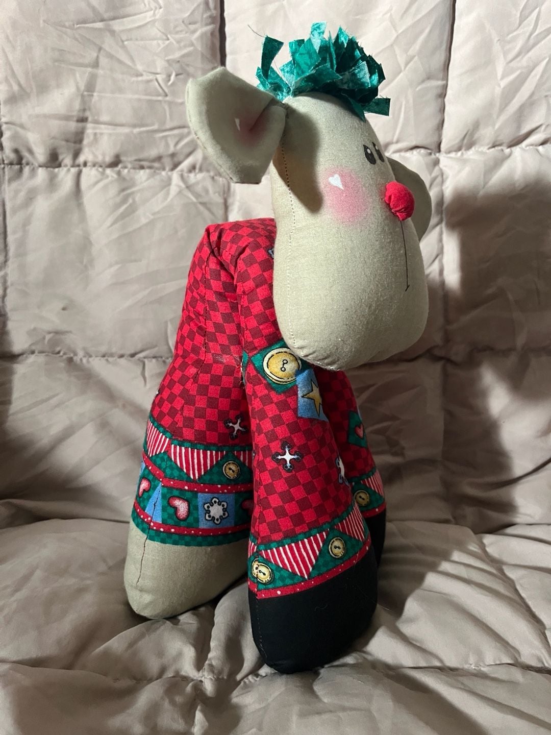 Vintage Handmade Fabric Christmas Reindeer Holiday Plush Toy 2