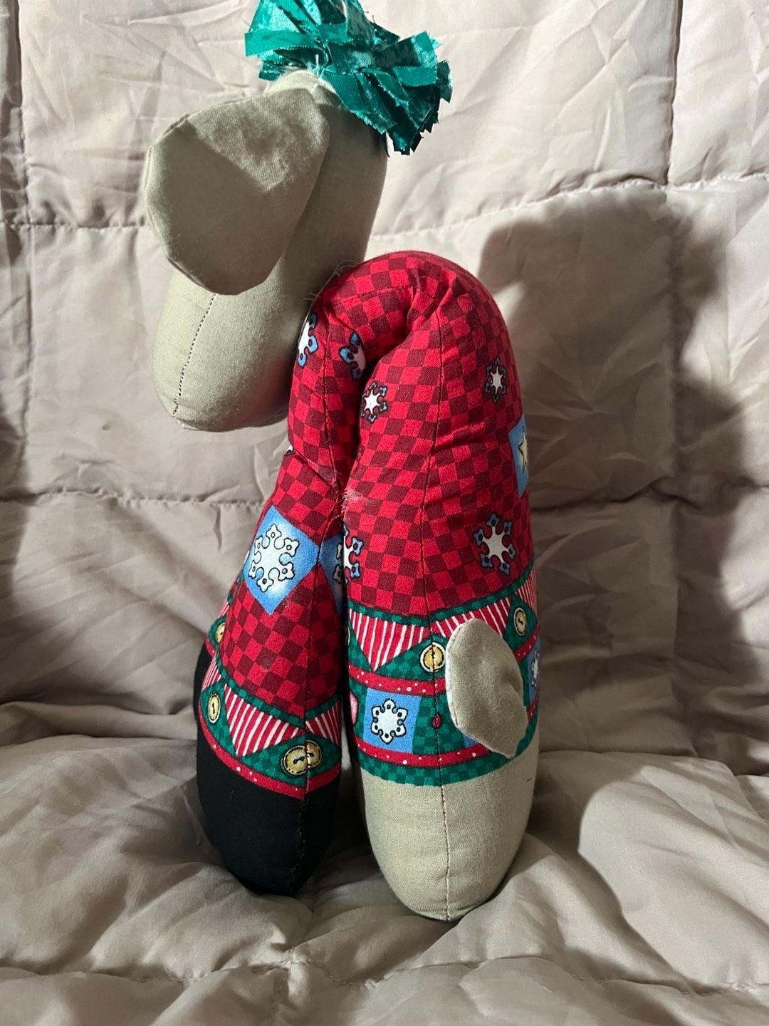 Vintage Handmade Fabric Christmas Reindeer Holiday Plush Toy 4