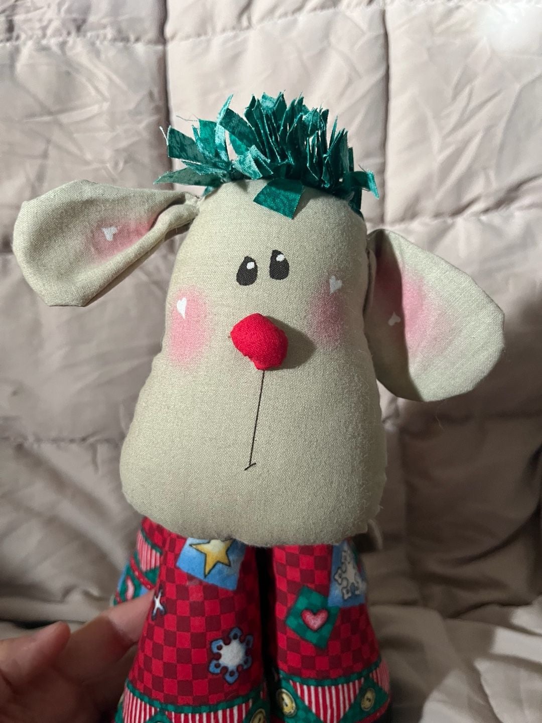 Vintage Handmade Fabric Christmas Reindeer Holiday Plush Toy 5