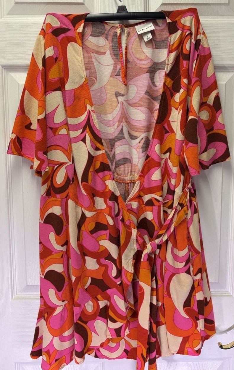 Ava & Viv Romper Size 1X Pink Orange Retro 1