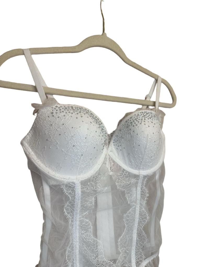 Victoria's Secret Fairycore White Rhinestone Mesh Bustier Corset 3