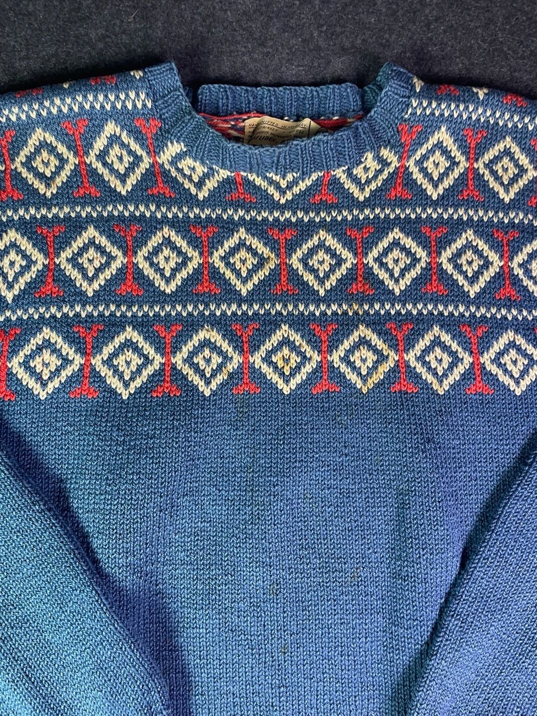 Husfliden Bergen Vintage Handknitted Norwegian Wool Sweater Blue 9