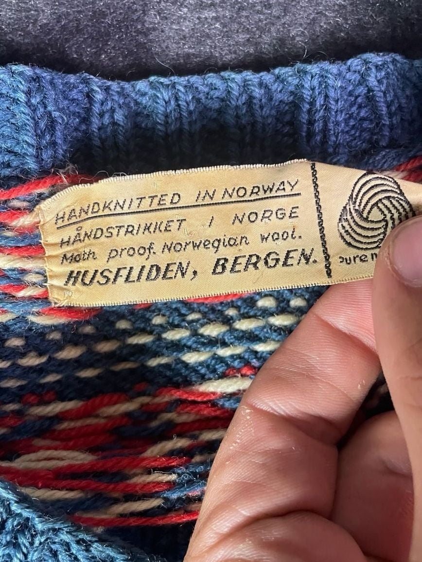 Husfliden Bergen Vintage Handknitted Norwegian Wool Sweater Blue 3