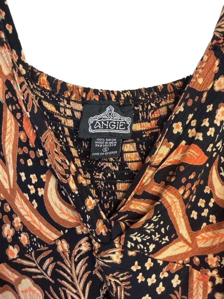 Whimsigoth Floral Midi Dress Size S Black Orange Boho 4