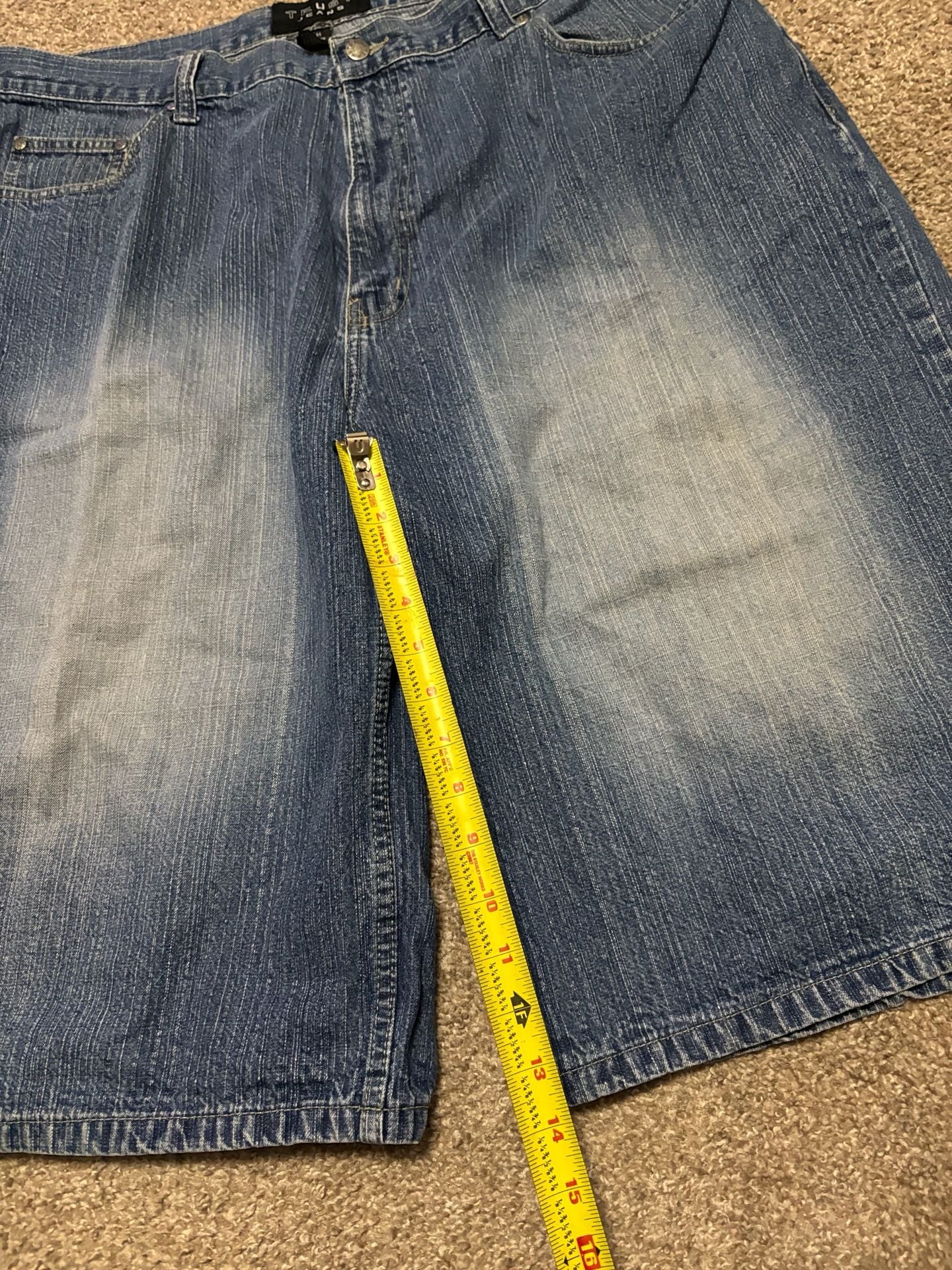 Early 2000s Baggy Y2K Trust Jeans Denim Shorts Size 44 Blue Distressed Jorts 6
