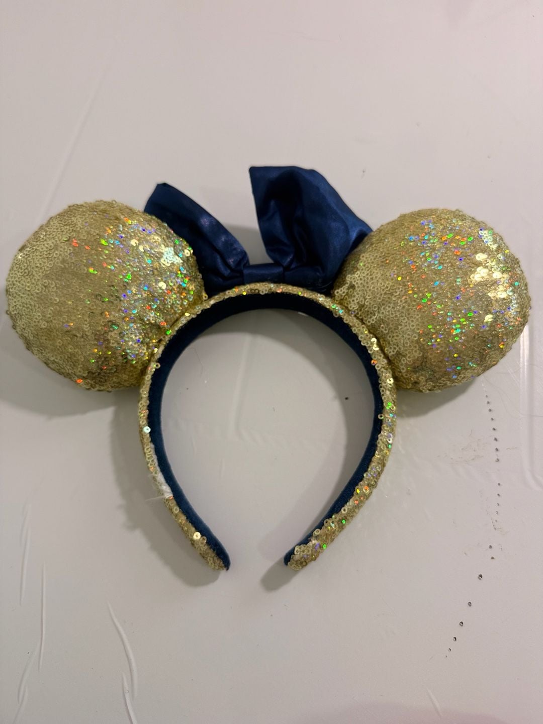 Disney Parks Mickey Mouse Ear Headband Gold Sequin Blue Bow 2