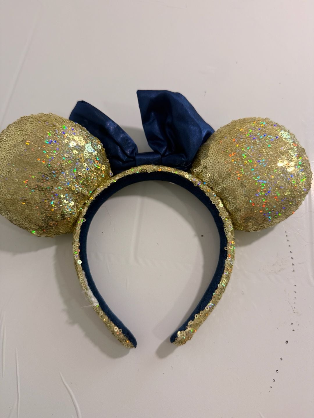Disney Parks Mickey Mouse Ear Headband Gold Sequin Blue Bow 4