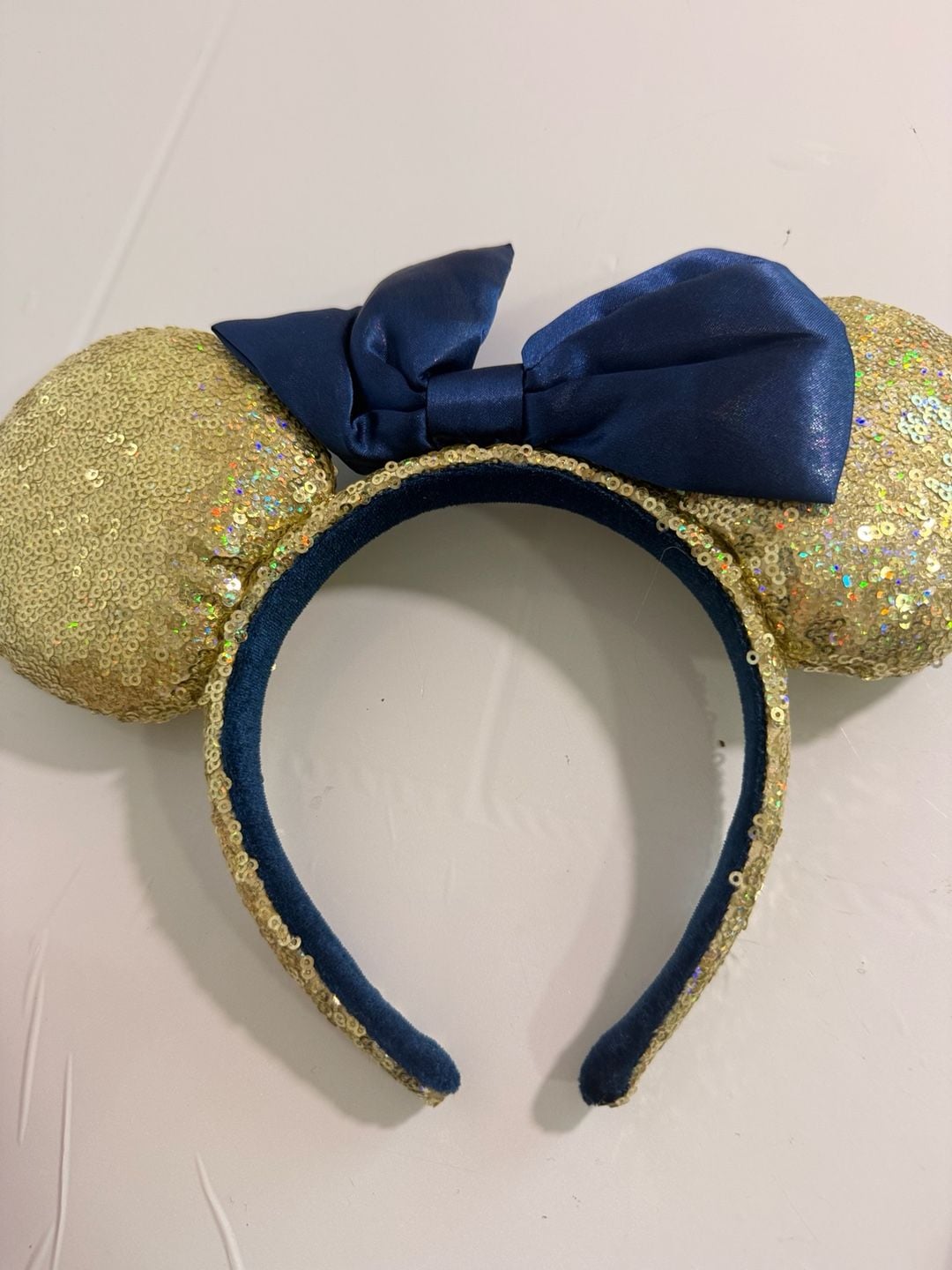 Disney Parks Mickey Mouse Ear Headband Gold Sequin Blue Bow 6