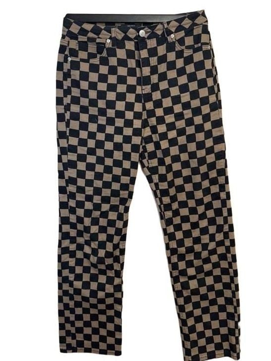 Fall Statement Mid Rise Checkered Straight Leg Pants 2