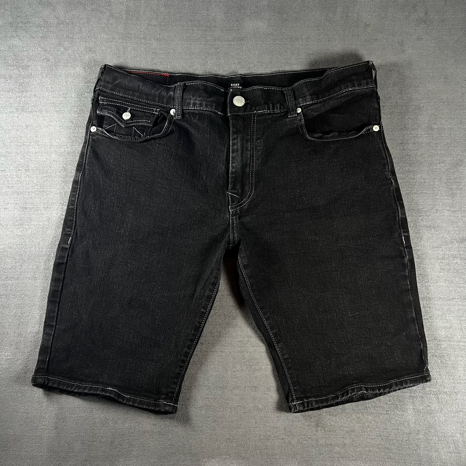 Y2K True Religion Ricky Relaxed Straight Black Denim Shorts Size 36 Buddha Jorts 2
