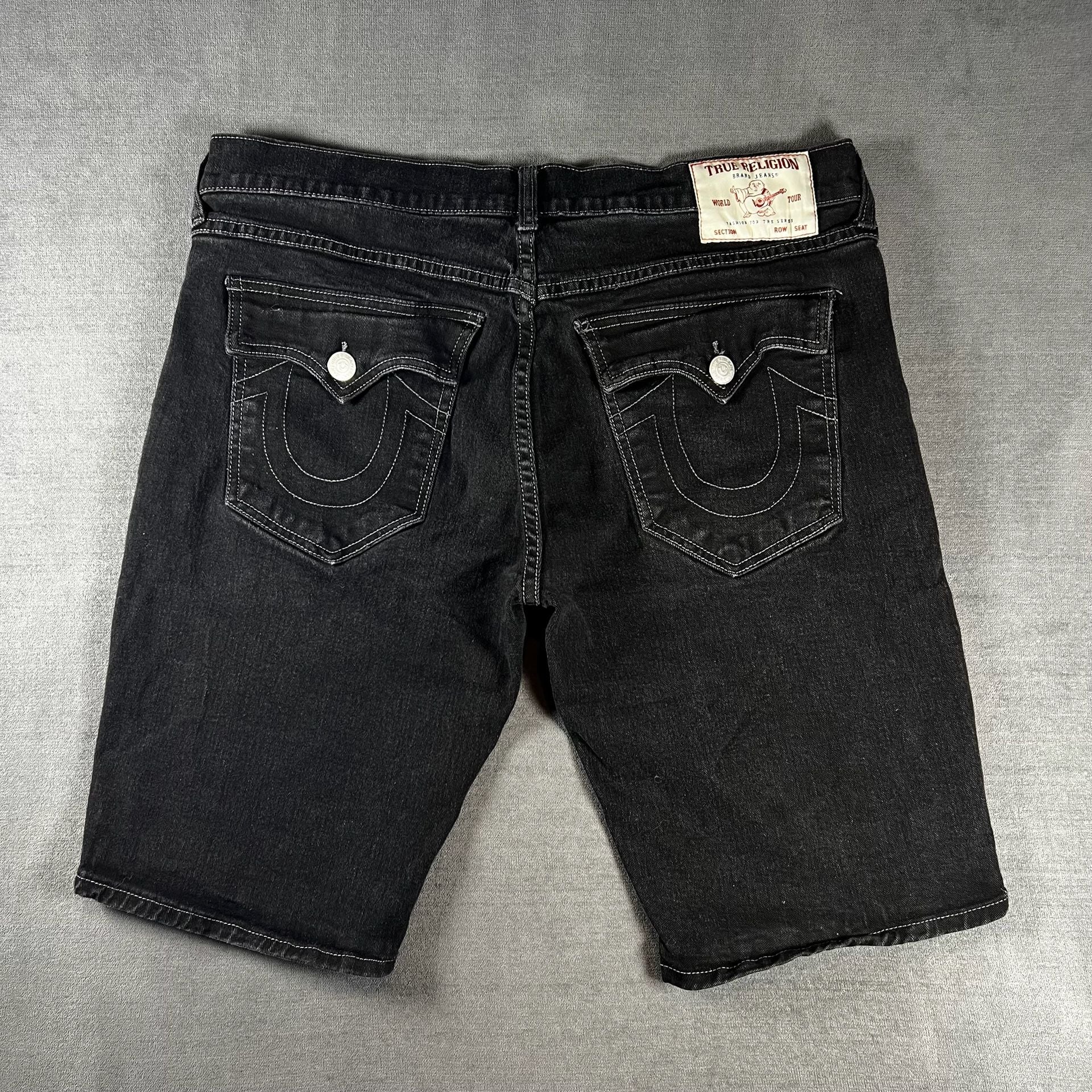 Y2K True Religion Ricky Relaxed Straight Black Denim Shorts Size 36 Buddha Jorts 7