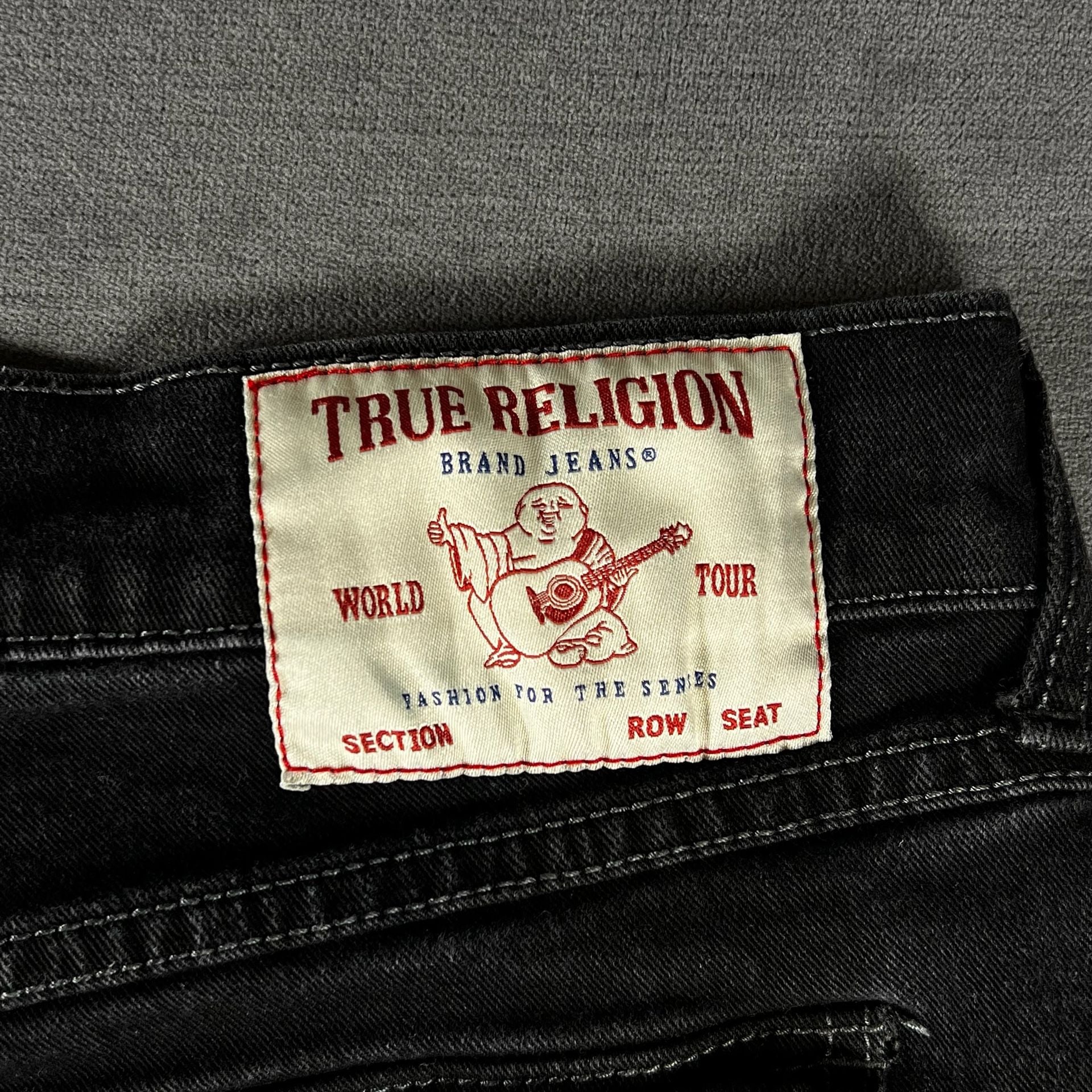 Y2K True Religion Ricky Relaxed Straight Black Denim Shorts Size 36 Buddha Jorts 8
