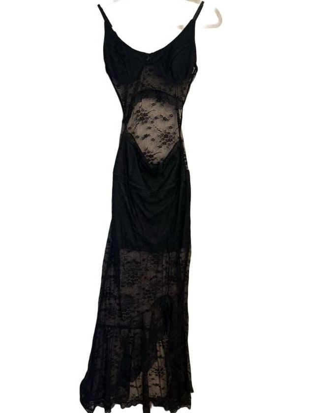 Witchy Romantic Black Lace Cutout Sheer Midi Dress 2
