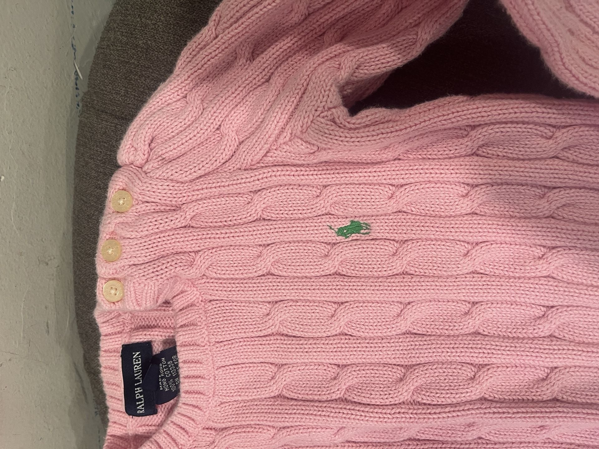Y2K Ralph Lauren Cable Knit Cotton Sweater Size 4/4T Pink 3
