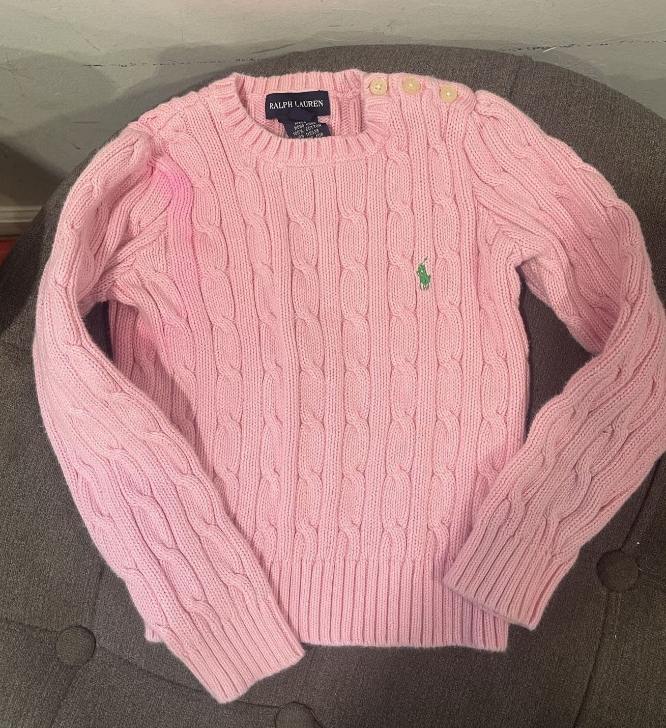 Y2K Ralph Lauren Cable Knit Cotton Sweater Size 4/4T Pink 2
