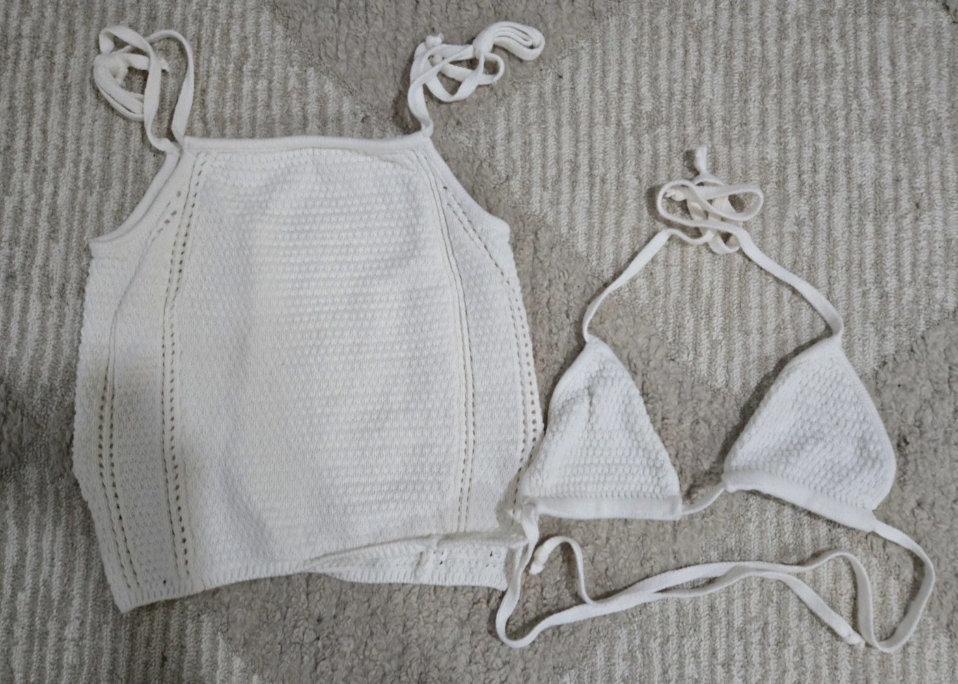 Love Sense Knit Tank Top & Bikini Set Size M White Cotton Blend 1