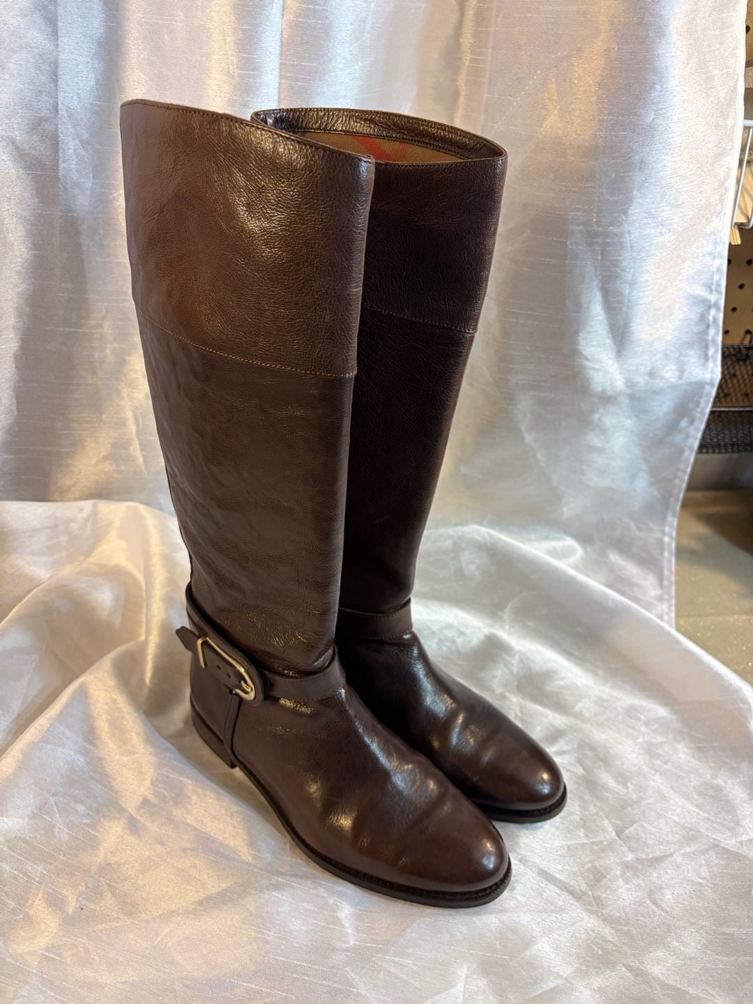 Burberry Equestrian Knight Riding Boots Brown Leather Size 39 2