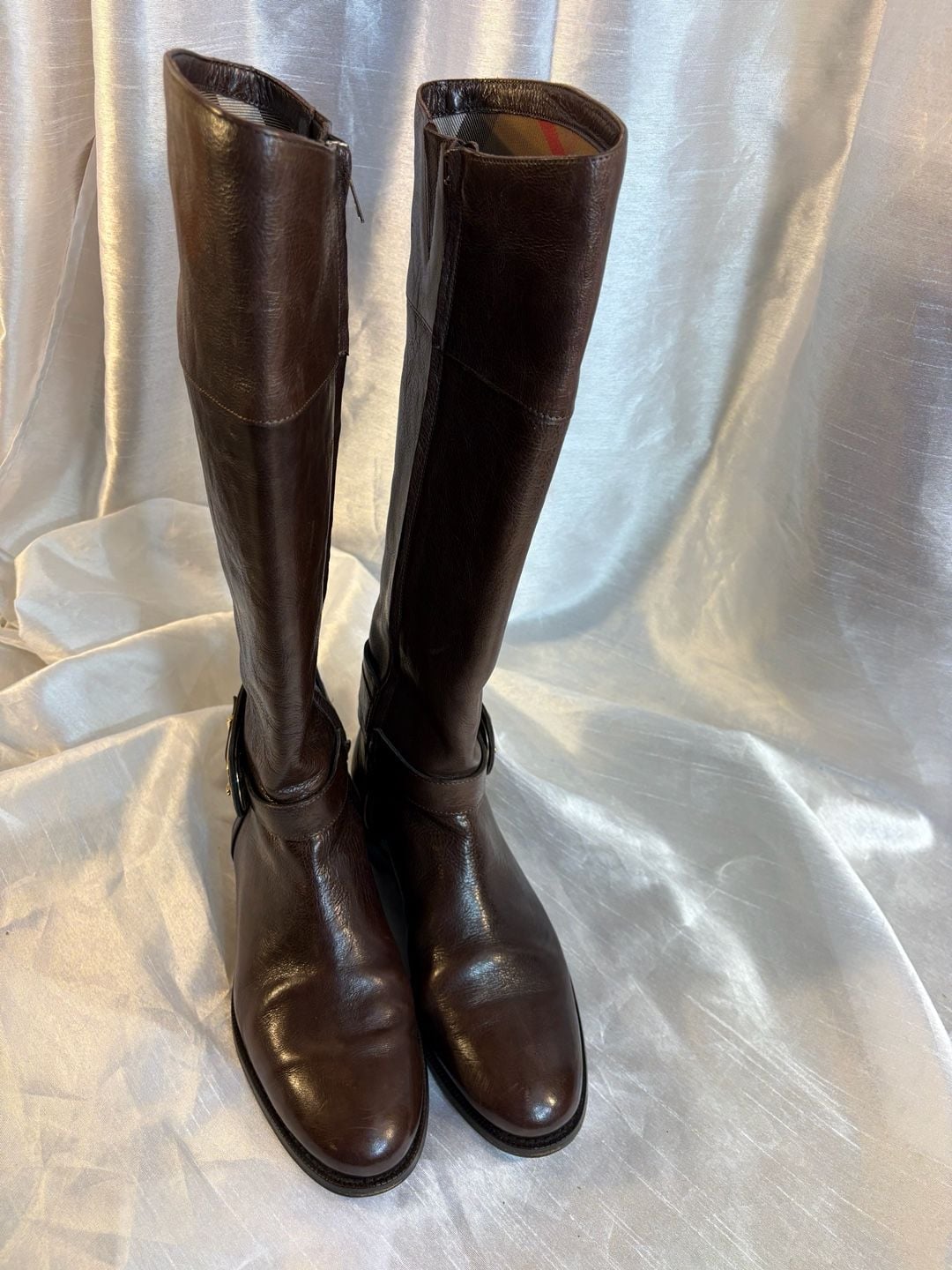 Burberry Equestrian Knight Riding Boots Brown Leather Size 39 3