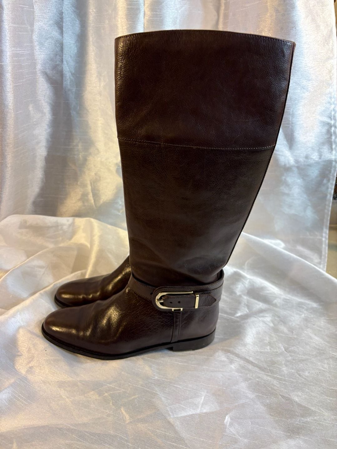Burberry Equestrian Knight Riding Boots Brown Leather Size 39 4